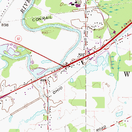 Topographic Map of Center World, OH