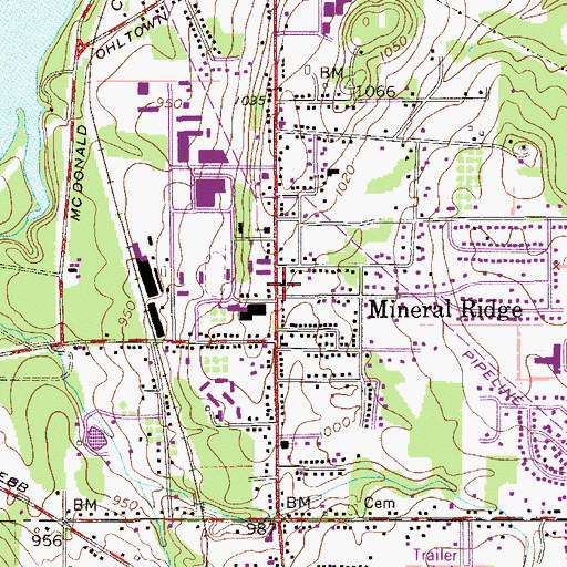 Topographic Map of Mineral Ridge Middle School, OH