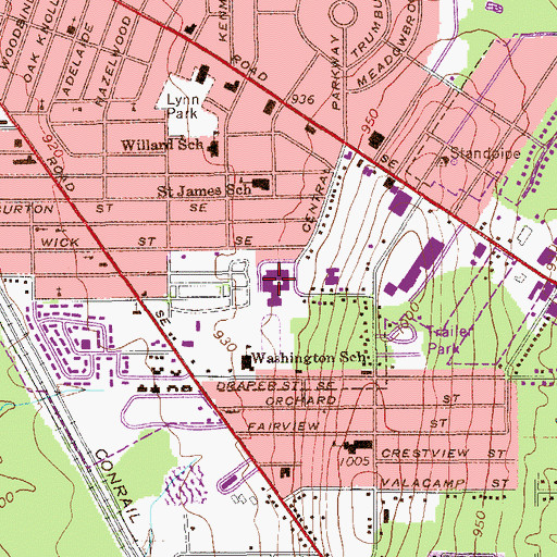 Topographic Map of John F Kennedy High School, OH