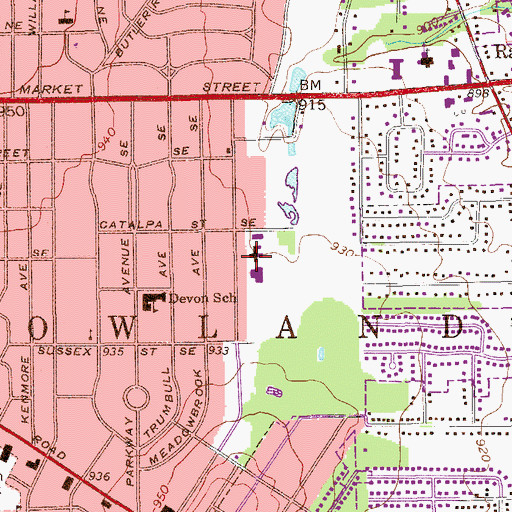 Topographic Map of Warren General Hospital (historical), OH