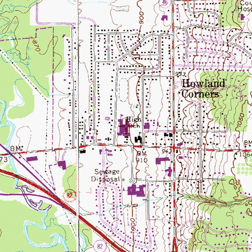 Topographic Map of Howland High School, OH