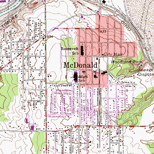 Topographic Map of McDonald High School, OH