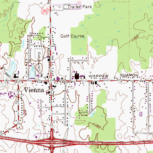 Topographic Map of Mathews High School, OH