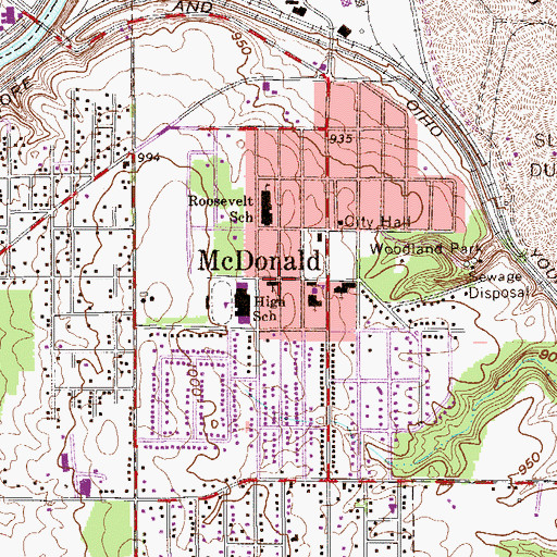 Topographic Map of First Baptist Church of McDonald, OH