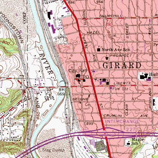 Topographic Map of First United Methodist Church of Girard, OH