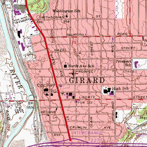 Topographic Map of First Christian Church of Girard, OH