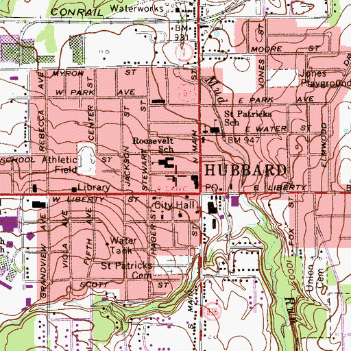 Topographic Map of First Baptist Church of Hubbard, OH
