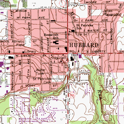 Topographic Map of First United Methodist Church of Hubbard, OH