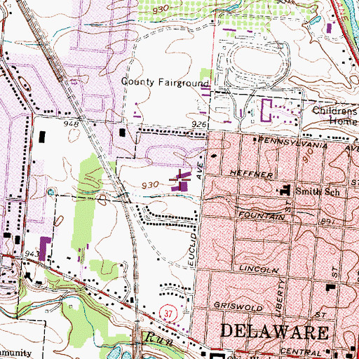 Topographic Map of Rutherford B Hayes High School, OH