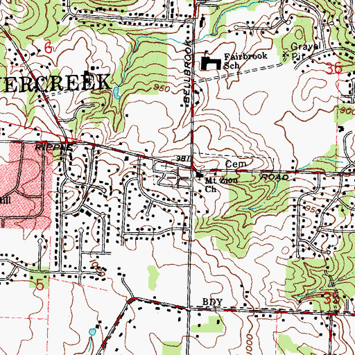 Topographic Map of Mount Zion Park Cemetery, OH