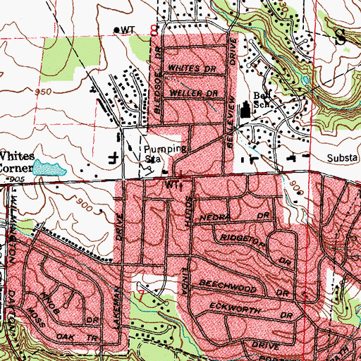 Topographic Map of Whites School (historical), OH