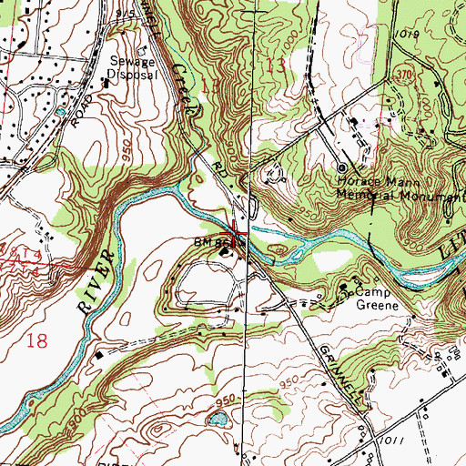 Topographic Map of Glen Helen Bridge, OH