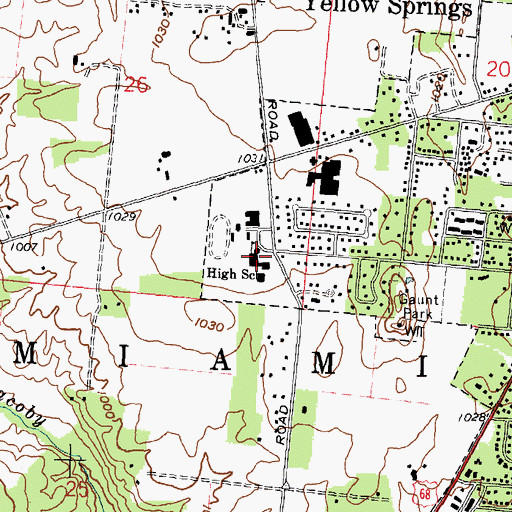 Topographic Map of Yellow Springs High School, OH