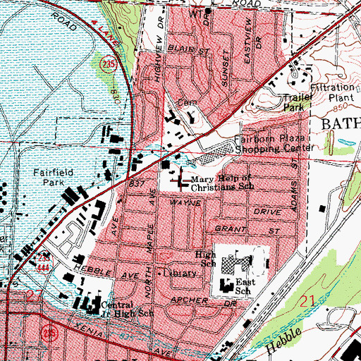 Topographic Map of Mary Help of Christians School, OH