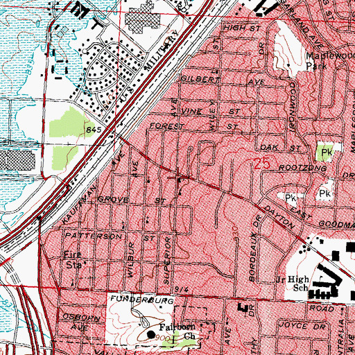 Topographic Map of Wright View Church of the Nazarene, OH