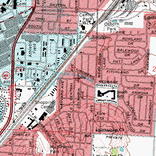 Topographic Map of Central Avenue Church of Christ, OH