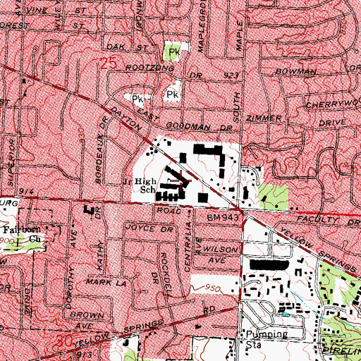 Topographic Map of Five Points Junior High School, OH