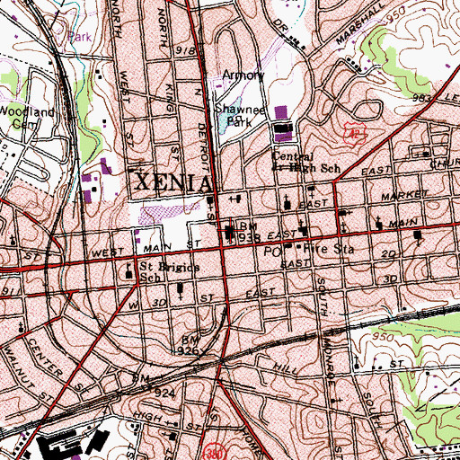Topographic Map of Greene County Courthouse, OH