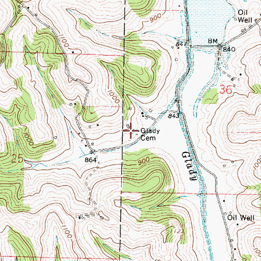 Topographic Map of Glady Church (historical), OH