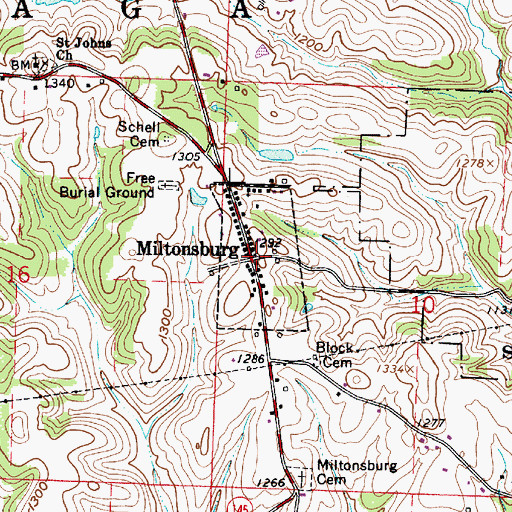 Topographic Map of Miltonsburg, OH