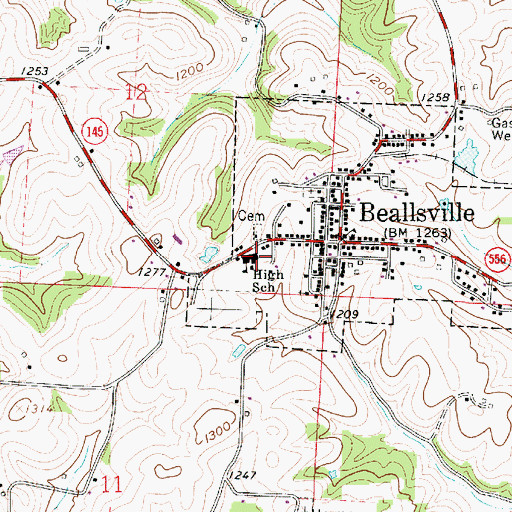 Topographic Map of Beallsville High School, OH