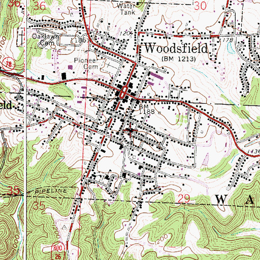 Topographic Map of Woodsfield High School, OH