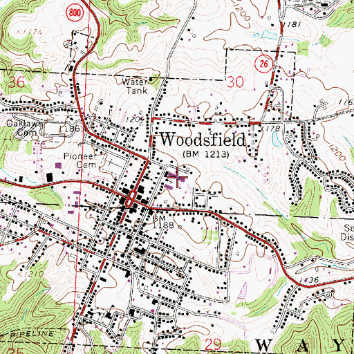 Topographic Map of Woodsfield Elementary School, OH