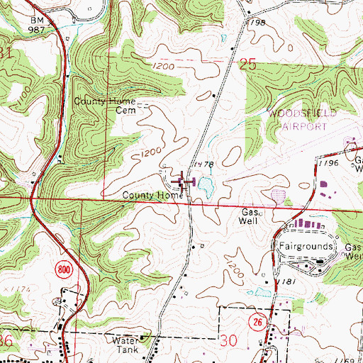 Topographic Map of Monroe County Home, OH