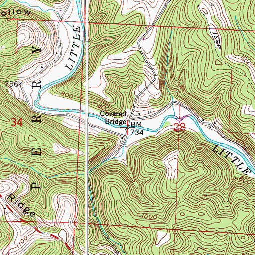 Topographic Map of Foraker Bridge, OH