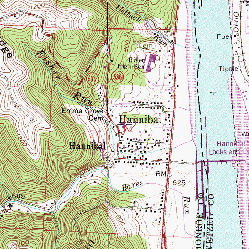 Topographic Map of Hannibal Elementary School, OH