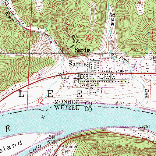 Topographic Map of Sardis Elementary School, OH