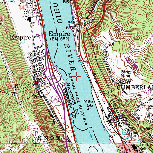 Topographic Map of Lock and Dam Number 9 (historical), OH