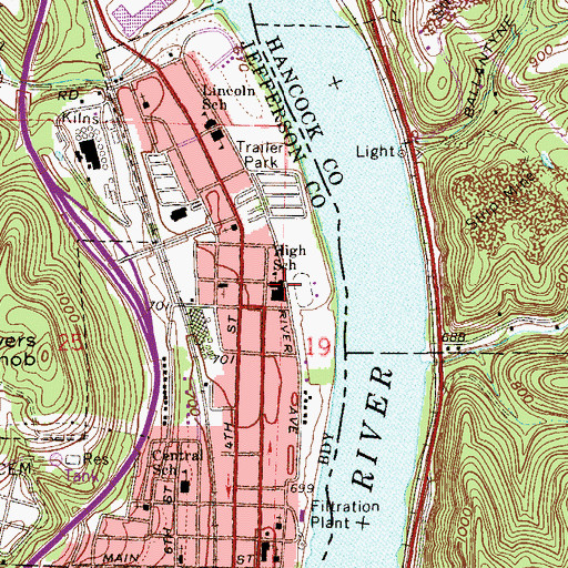 Topographic Map of Toronto High School, OH