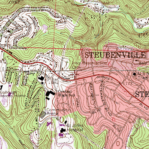 Topographic Map of Bnai Israel Cemetery, OH