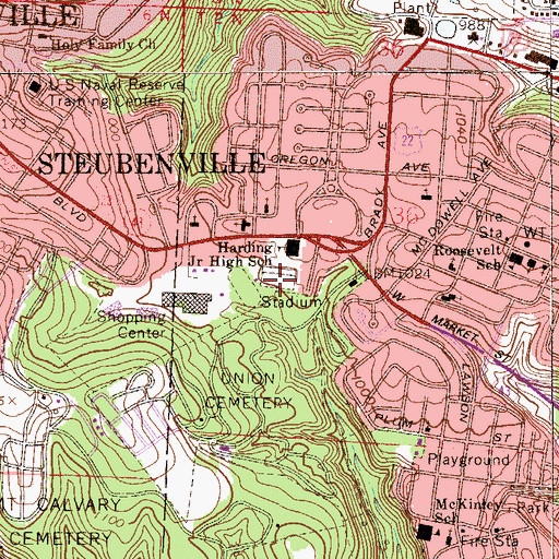Topographic Map of Harding Stadium, OH