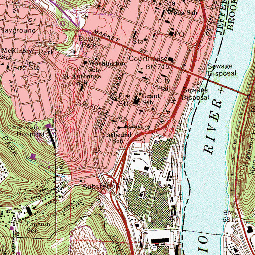 Topographic Map of Steubenville and Jefferson County Public Library, OH