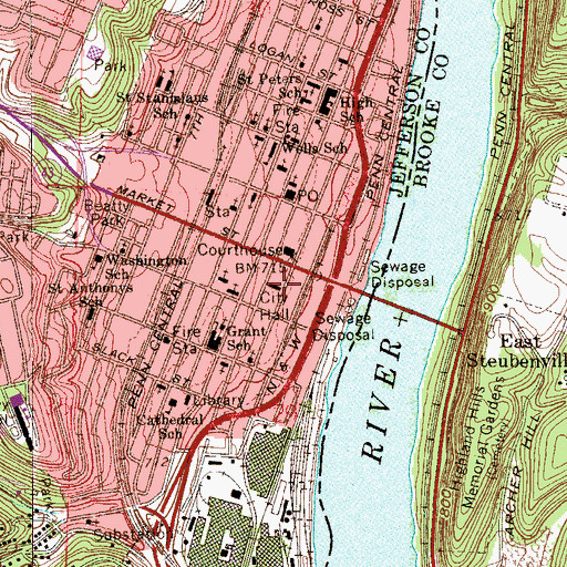 Topographic Map of Steubenville City Hall, OH