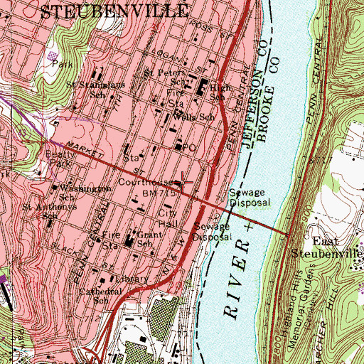 Topographic Map of Jefferson County Courthouse, OH