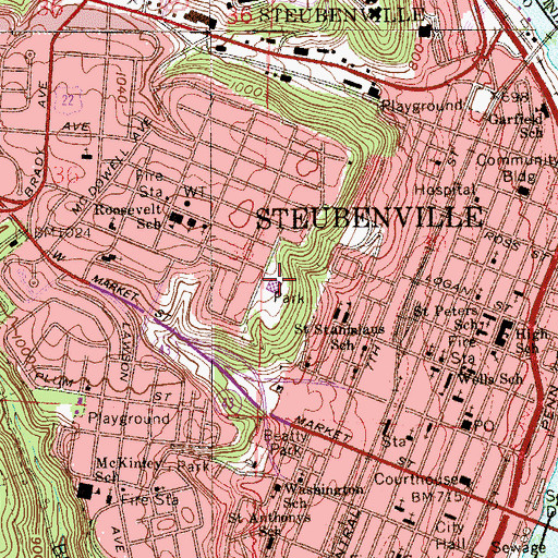 Topographic Map of Roosevelt Elementary School, OH