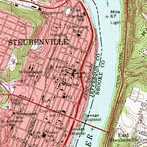 Topographic Map of Steubenville High School, OH