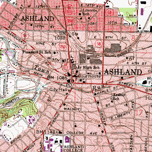 Topographic Map of Ashland County Courthouse, OH