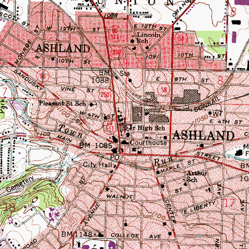 Topographic Map of Ashland Middle School, OH