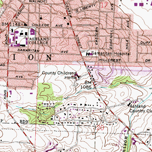 Topographic Map of Ashland Theological Seminary, OH