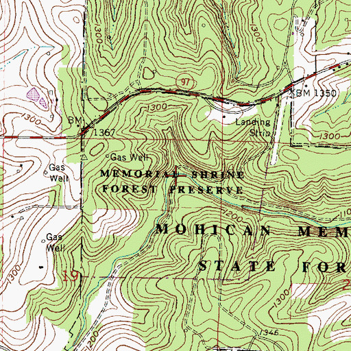 Topographic Map of Memorial Shrine Forest Preserve, OH