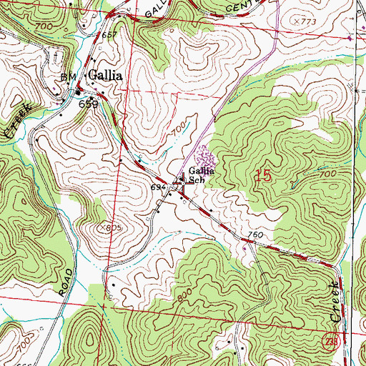 Topographic Map of Gallia School, OH