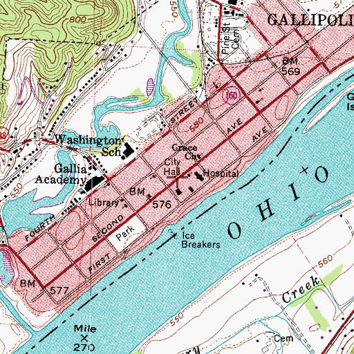 Topographic Map of Gallipolis City Hall, OH