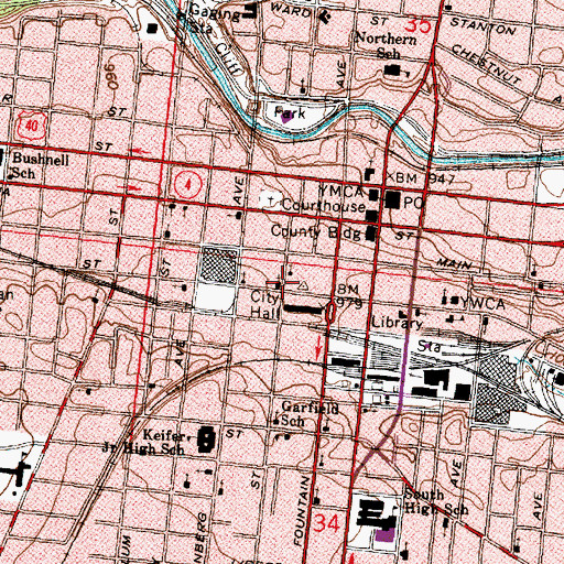 Topographic Map of Central United Methodist Church, OH