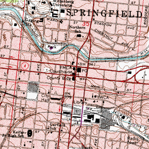 Topographic Map of Clark County Courthouse, OH