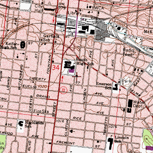 Topographic Map of Clifton Avenue United Methodist Church, OH