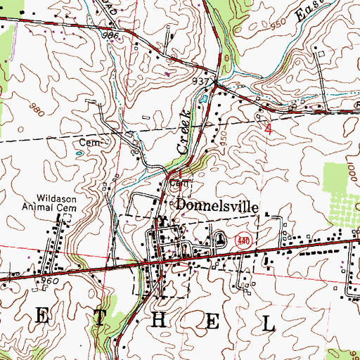 Topographic Map of Donnelsville Cemetery, OH